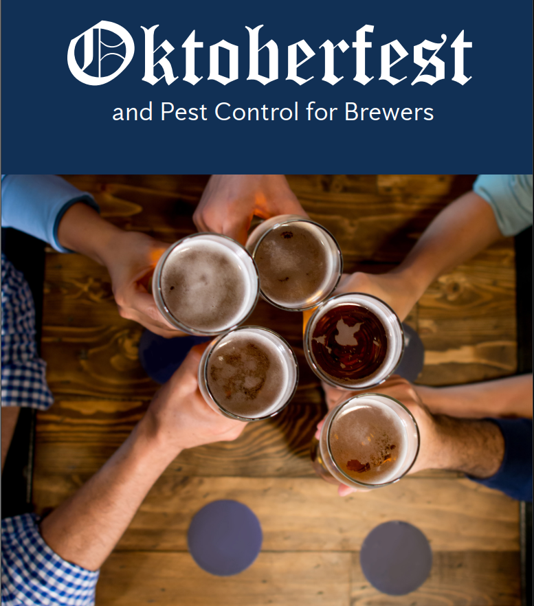 Cover of Oktoberfest and Pest Control for Brewers guidebook with people cheering beer glasses