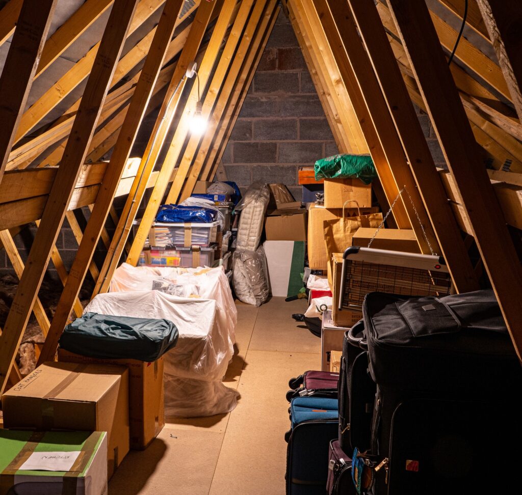 Attic with storage boxes