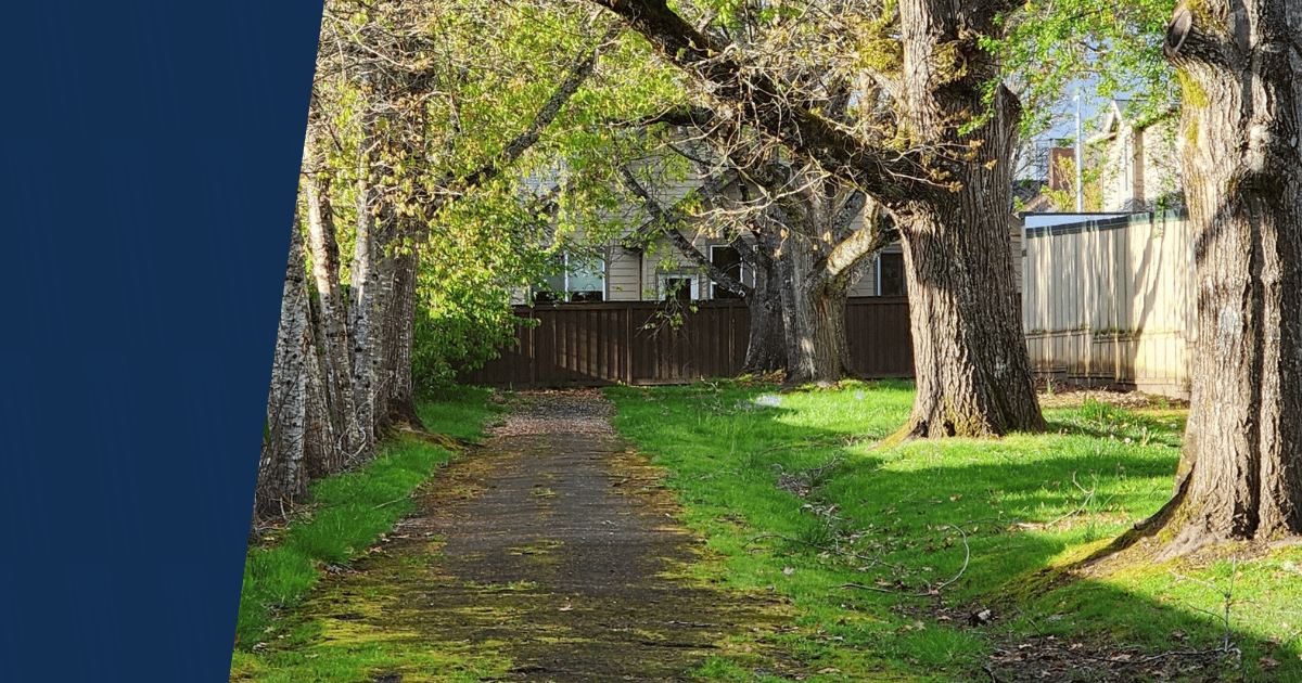 Image of neighborhood trail with American Pest branding